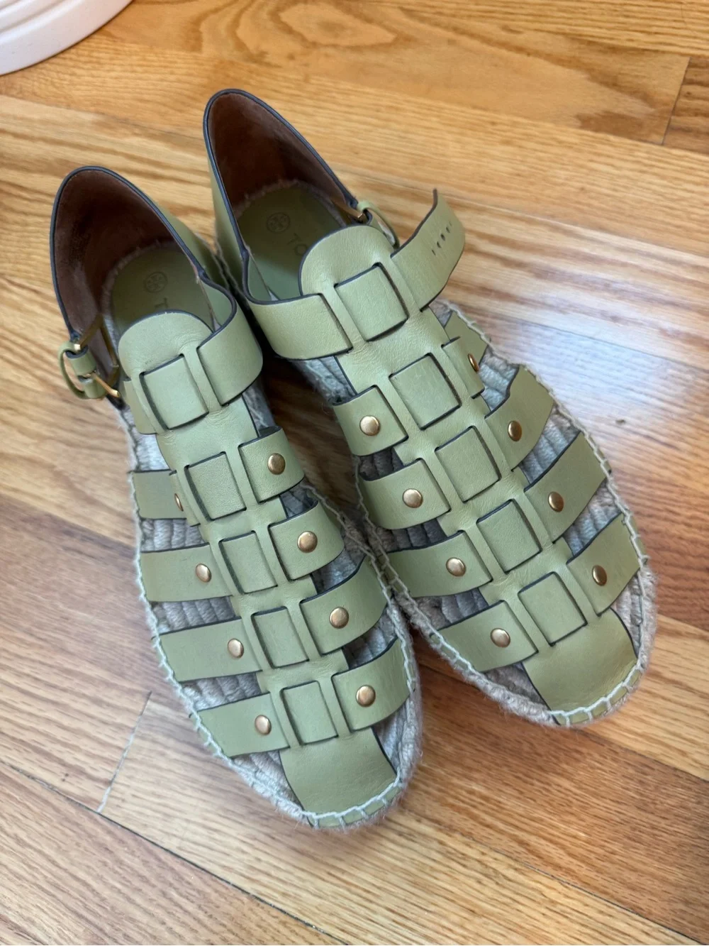Tory Burch Olive Green Braided Espadrille Wedge Sandals